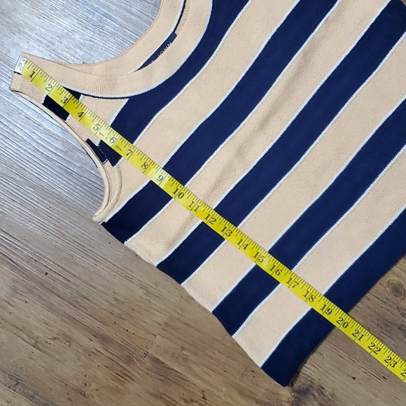 St John knit peach navy striped tank top sweater euc - Picture 2 of 7